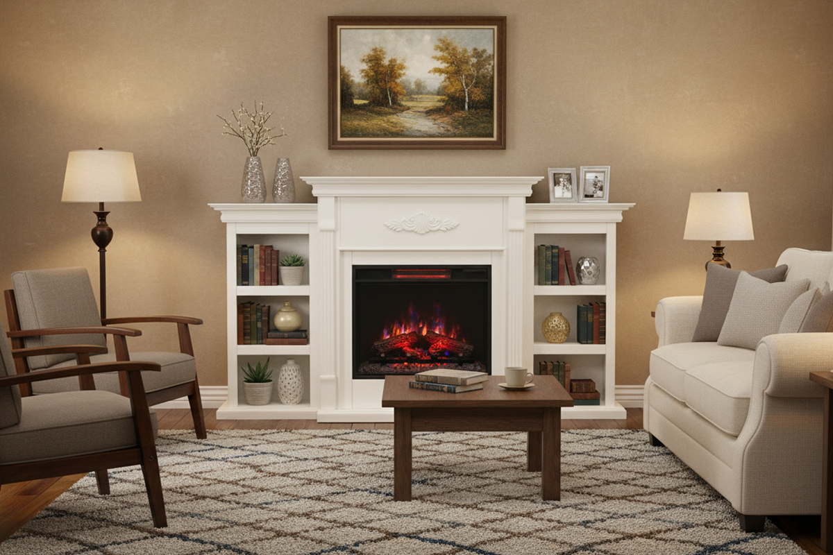 23インチ電気暖炉テニソン（ブックケース付き）